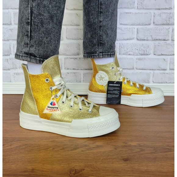 ⭐Converse Chuck 70 Plus Glitter Hi Sz 7 Women's Shoes Sneakers Gold A08176C⭐ - Picture 3 of 13